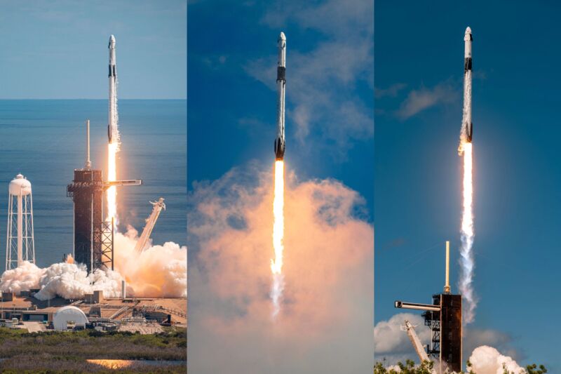 Collage of Crew-5 launch photos from Wednesday Oct. 5 2022.