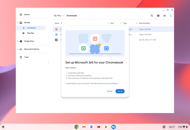 ChromeOS will feature better OneDrive and Microsoft 365 support "later this year."