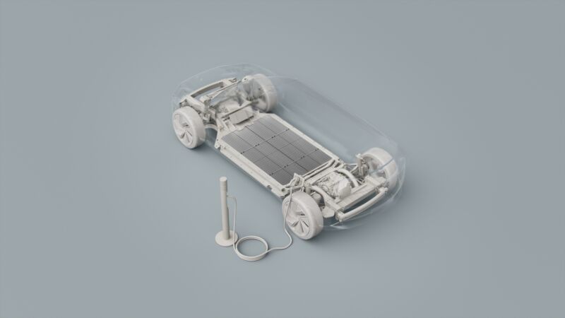 An illustration of an EV skateboard chassis