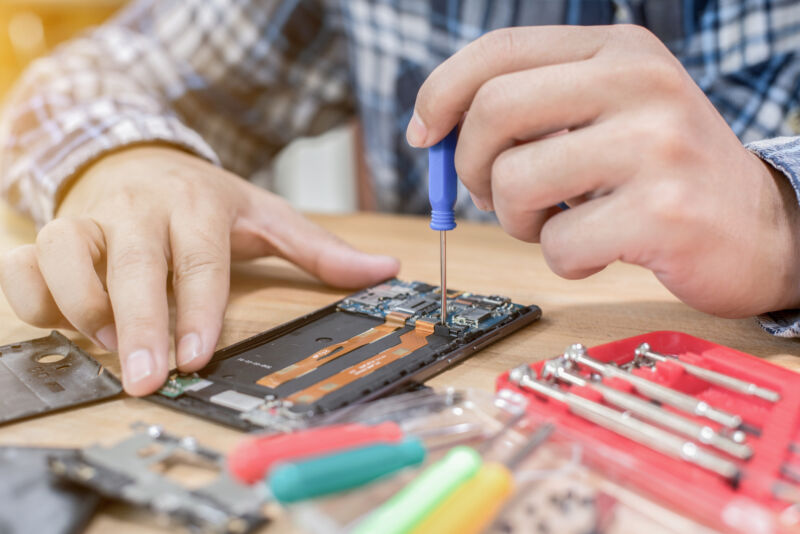 Mobile phone repair, closeup