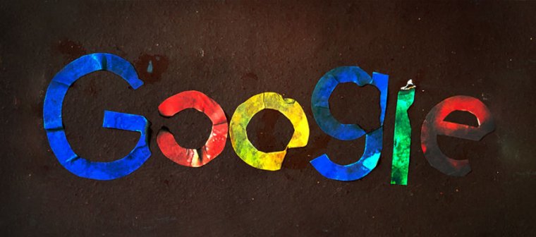 A battered and bruised version of the Google logo.