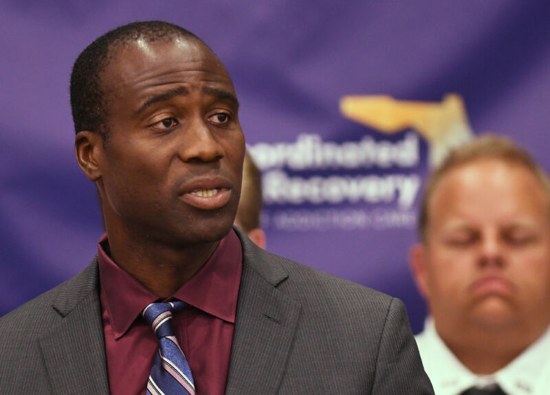  Florida surgeon general Joseph Ladapo speaks at a press conference.