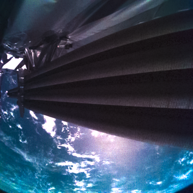 In this image, the 16-meter-long Radar for Icy Moons Exploration is seen in stowed configuration.