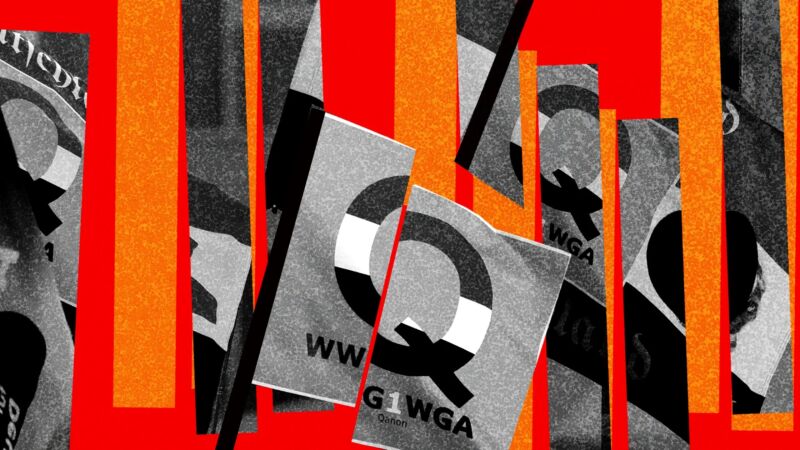 distorted image with qanon logo