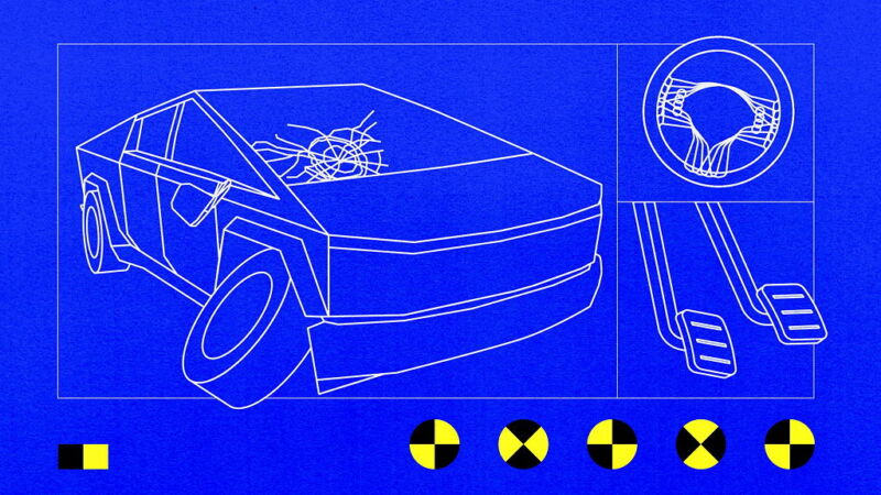 Illustration showing blueprints for cybertruck