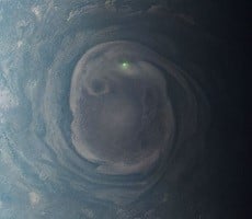 NASA's Juno Spacecraft Captures A Stunning Green Lightning Bolt Striking Jupiter