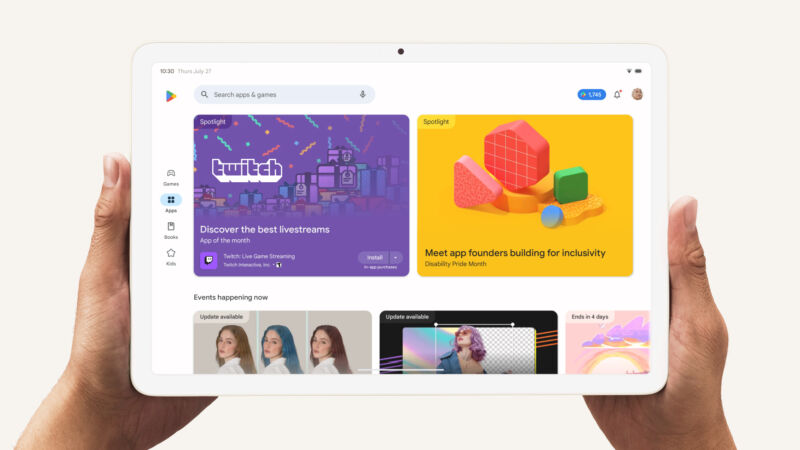 The Play Store on tablets is mostly just two big thumbnails. 