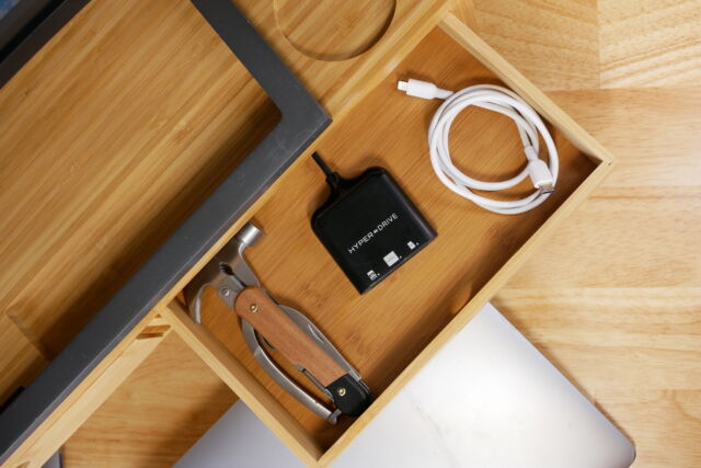 ... and there's space for cables, accessories, and other knickknacks.