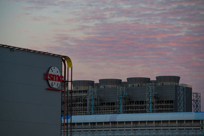 Signage outside the Taiwan Semiconductor Manufacturing Co. facility under construction in Phoenix, Arizona. 