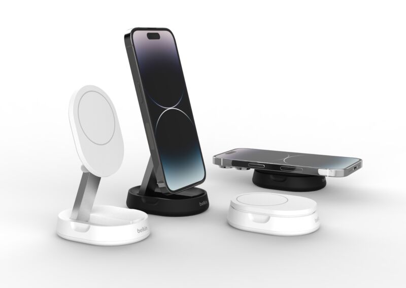 Belkin BoostCharge Convertible Qi2 Wireless Pad to Stands with phones