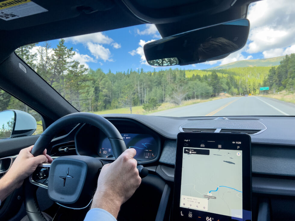 The Polestar 2's interior is little changed, but that's good because we already loved it. The Android Automotive infotainment system includes Apple CarPlay and Android Auto.