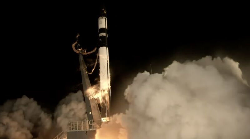 Rocket Lab's Electron launch vehicle lifts off Tuesday from New Zealand on an ill-fated mission.