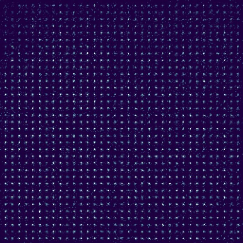 A dark blue background filled with a regular grid of lighter dots