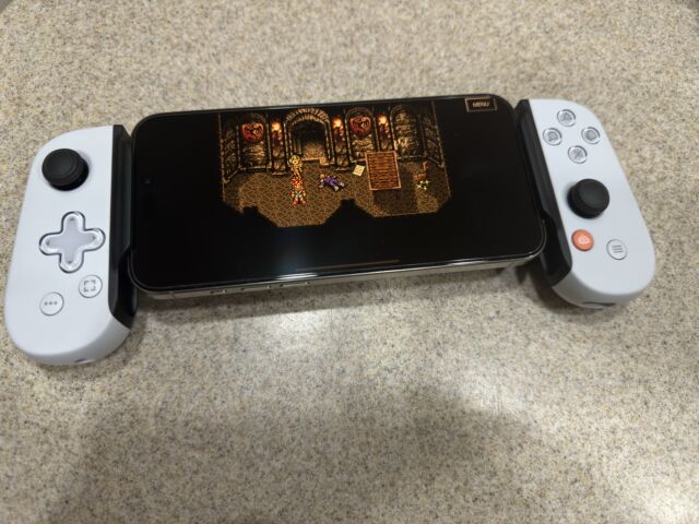 The Backbone One gaming controller.