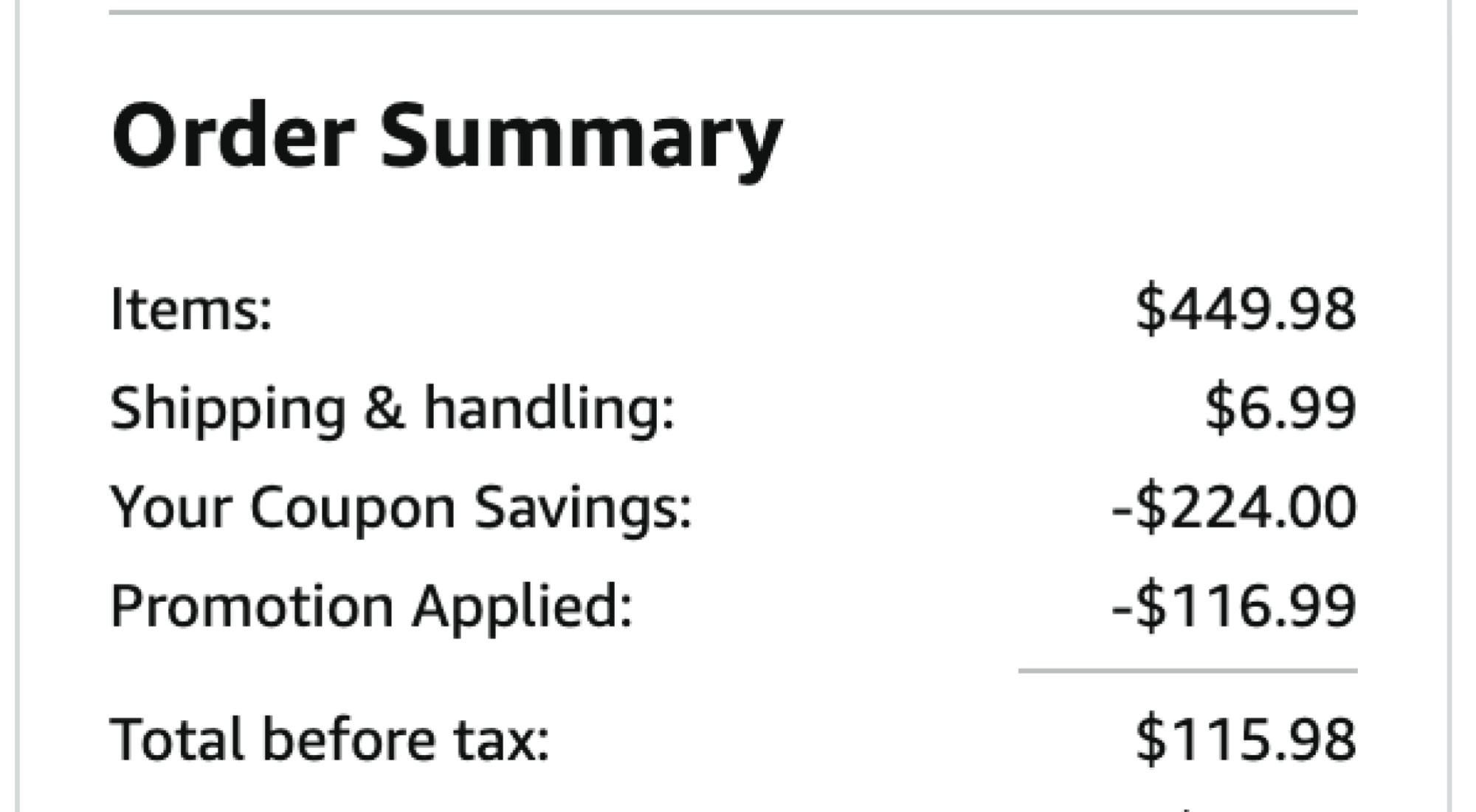 Screenshot of order summary from Amazon for vacuum