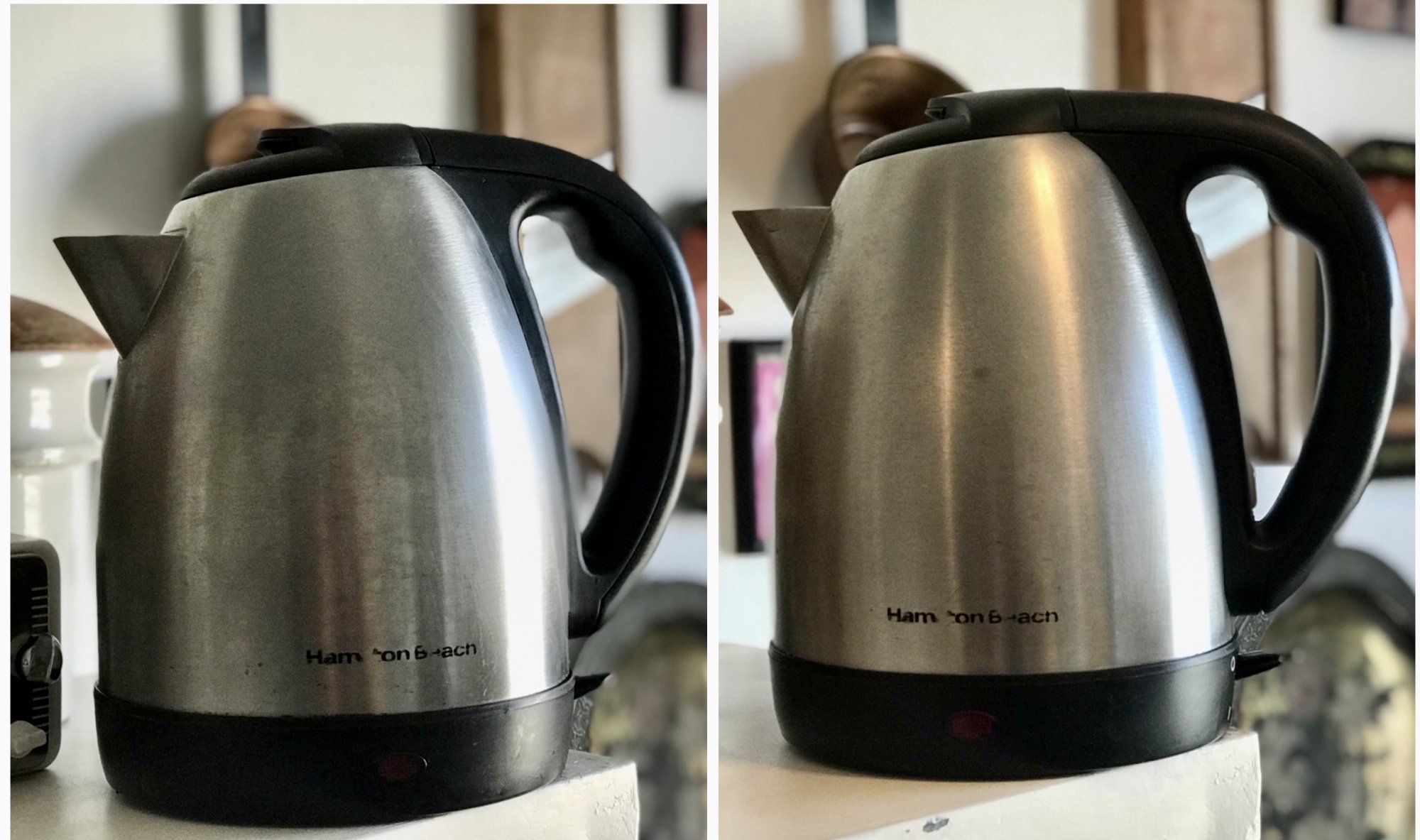 stainless steel electric kettle before and after cleaning