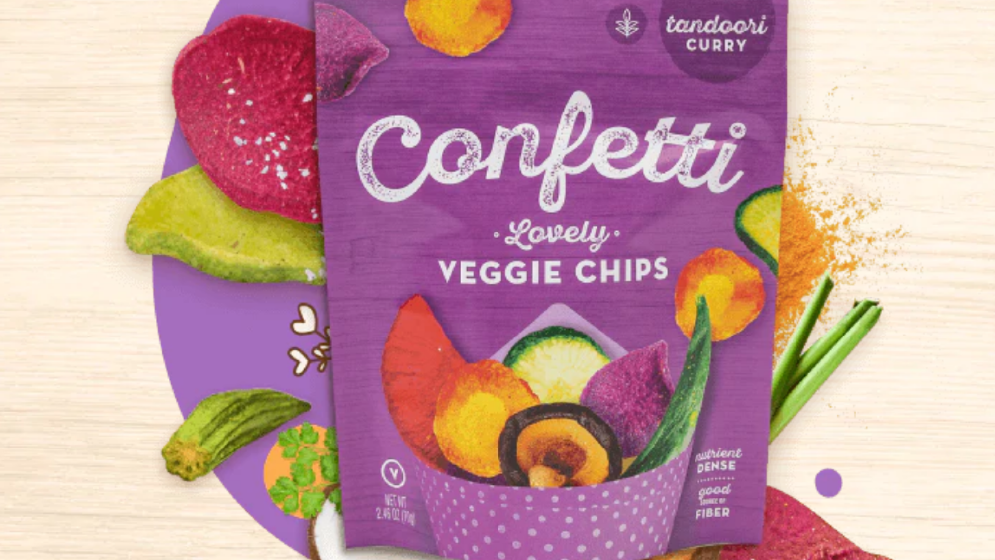 A purple bag of vegetable chips.