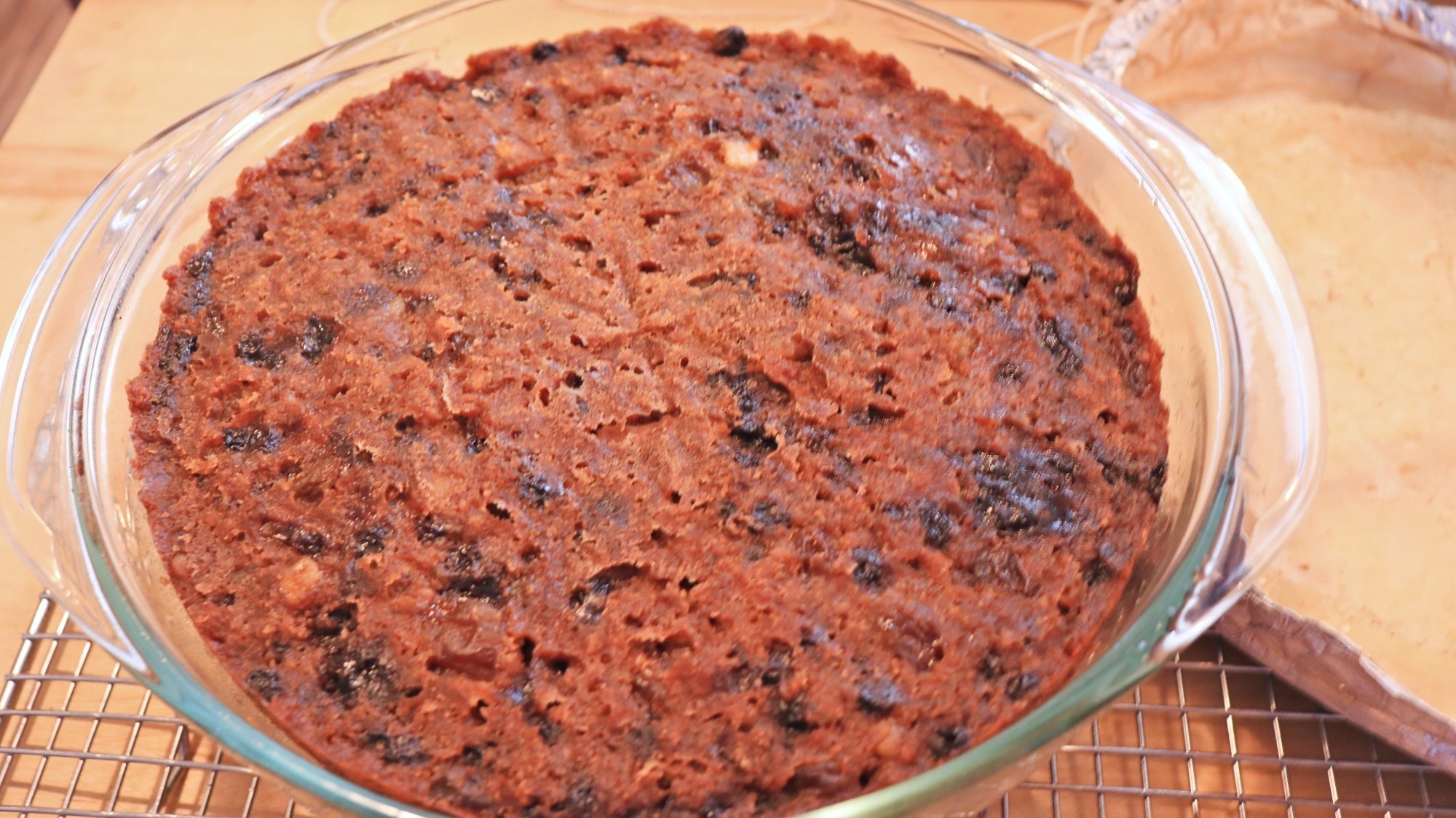 A fruit cake in a bowl