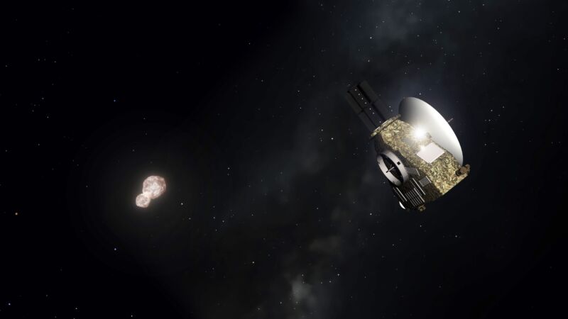 Artist's impression of the New Horizons spacecraft at Arrokoth. This astronomical body is the most distant object visited by human spacecraft, with the flyby of NASA's New Horizons spacecraft taking place on January 1, 2019.