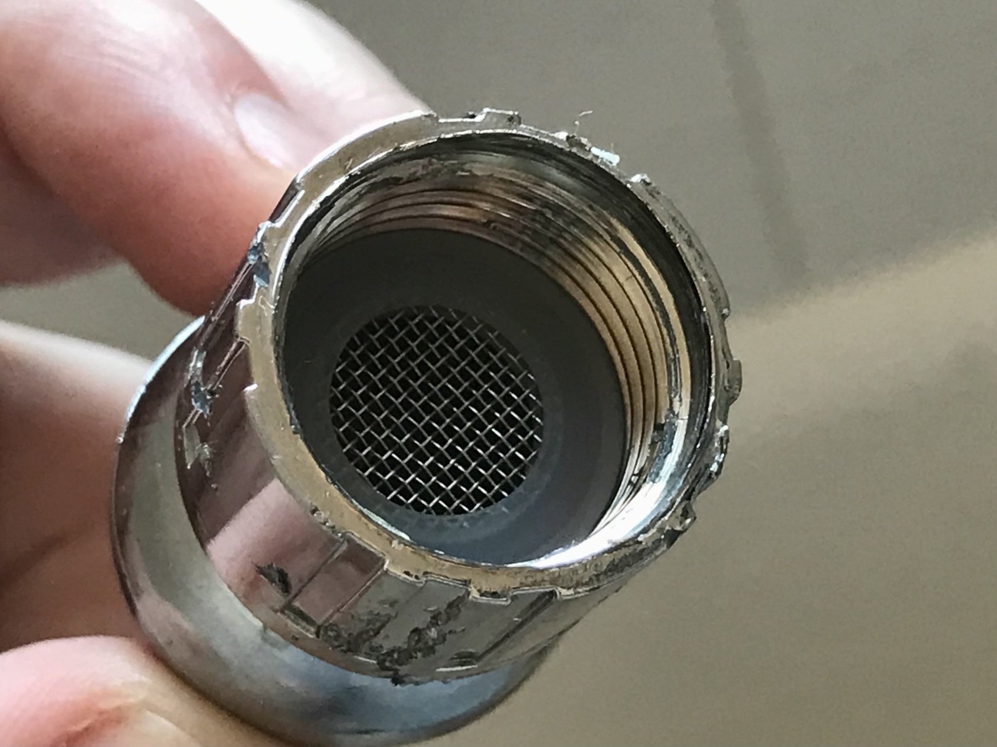 close up on clean filter screen in shower head