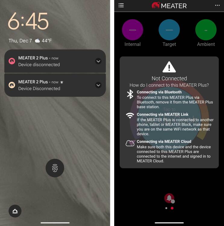 Meater 2 disconnection notifications