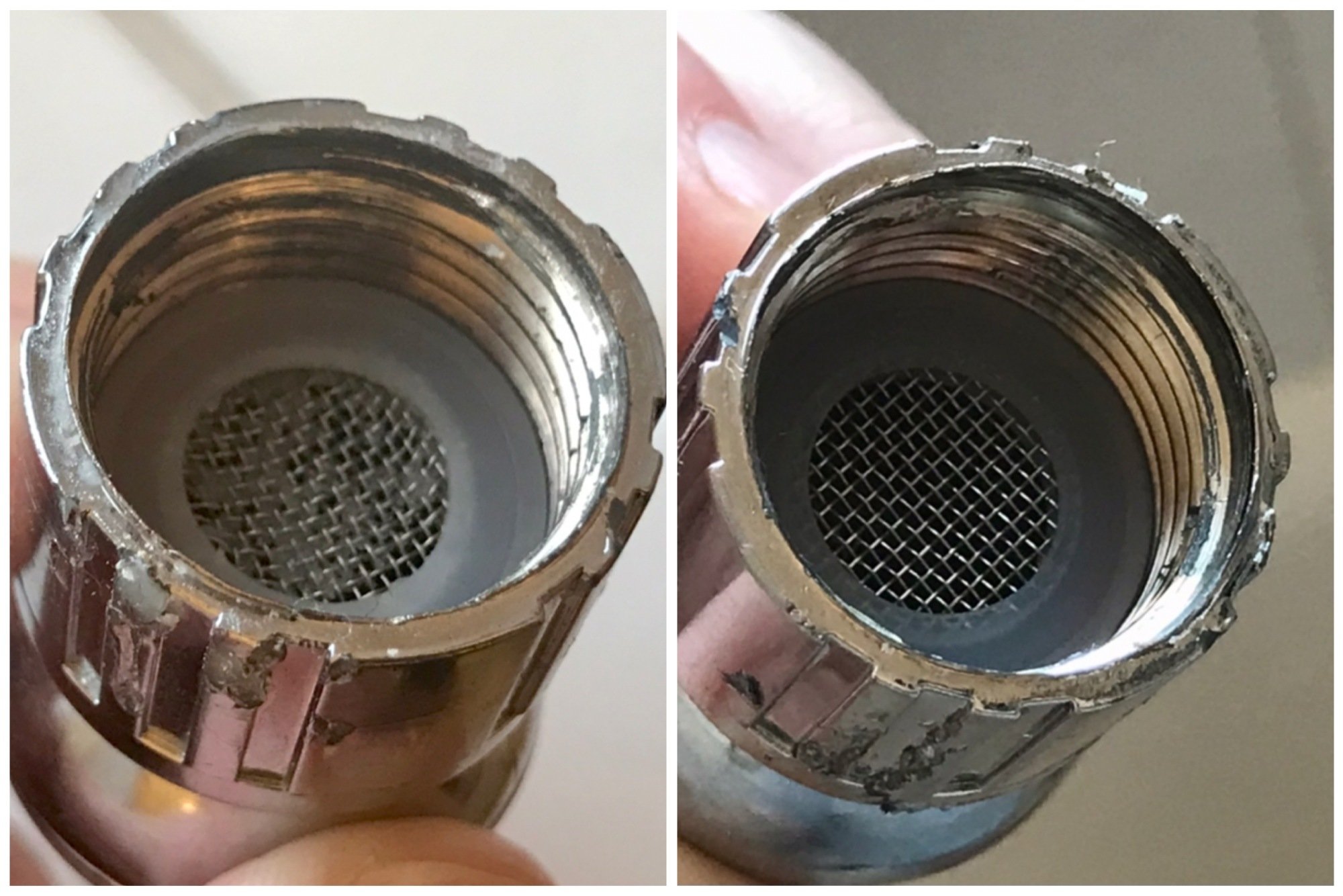dirty filter screen and clean filter screen from shower head