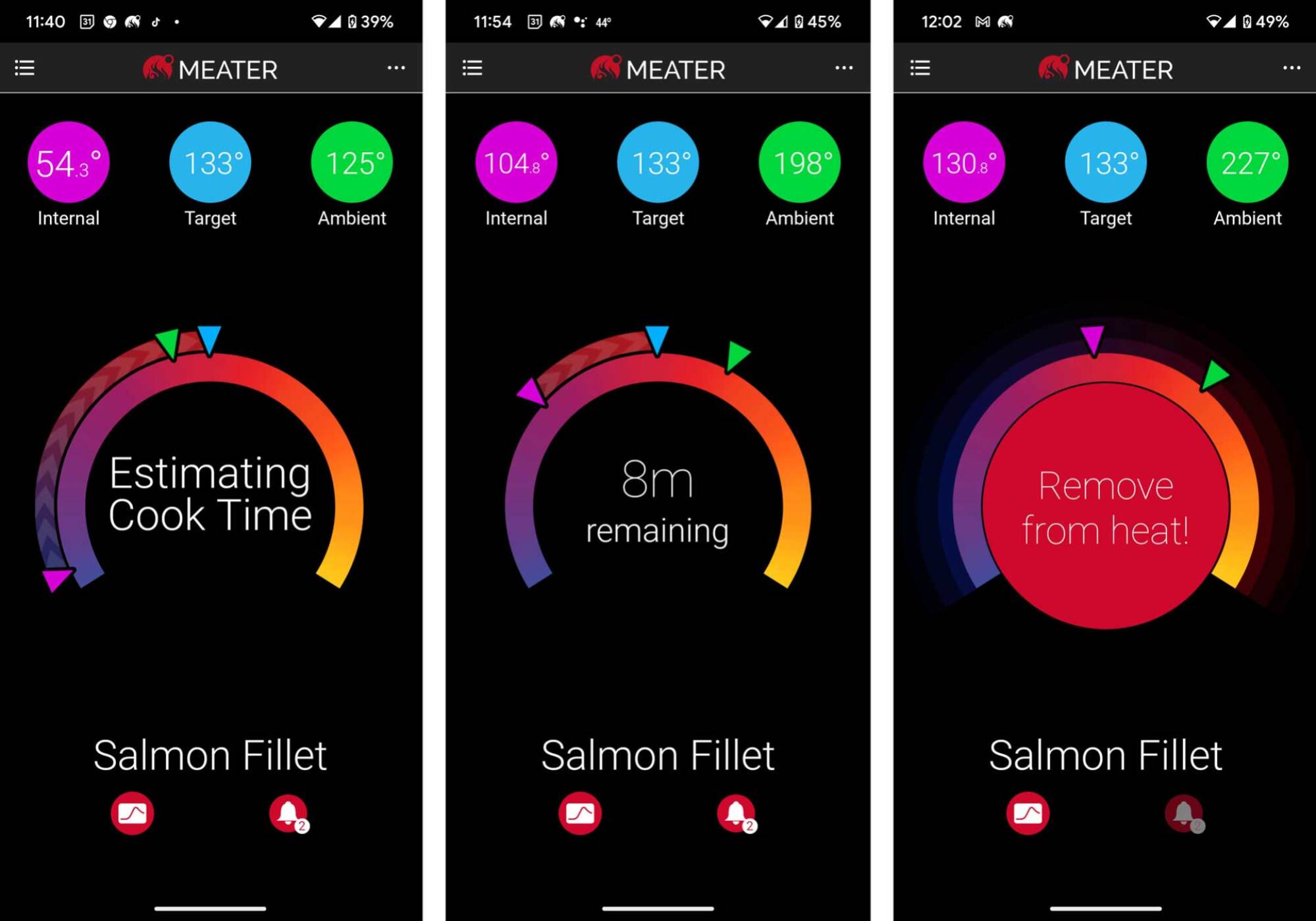 screenshots from the Meater app