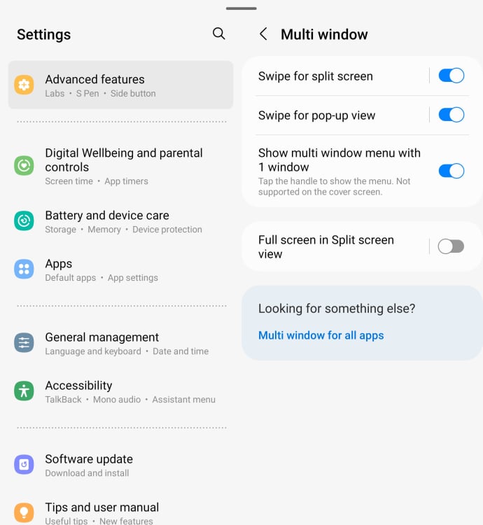 Samsung Galaxy Z Fold 5 settings