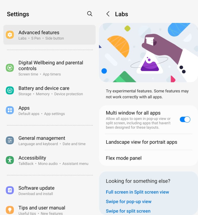 Samsung Galaxy Z Fold 5 settings