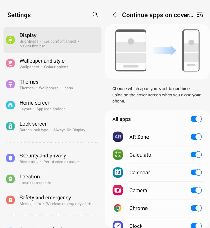 Samsung Galaxy Z Fold 5 settings