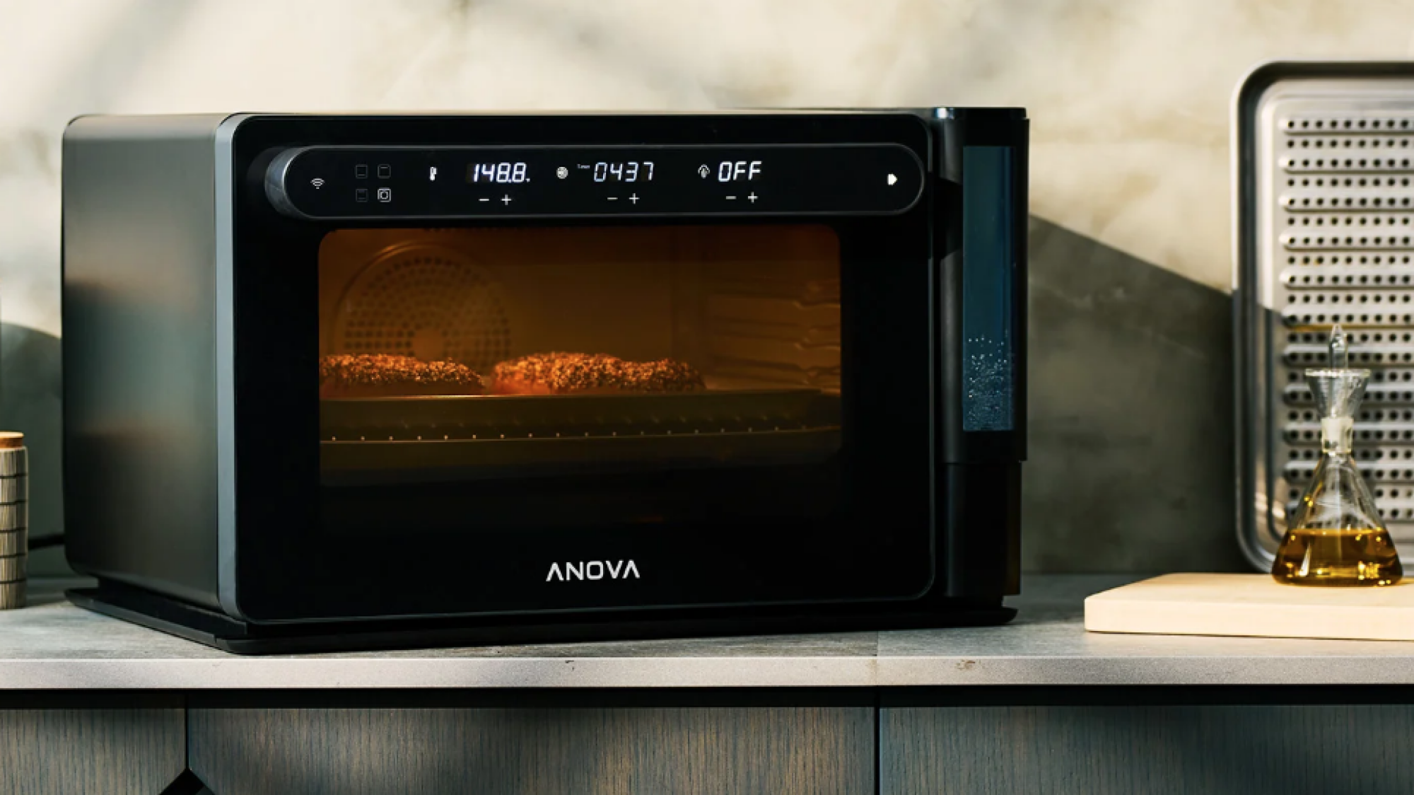Anova steam oven on a kitchen counter.
