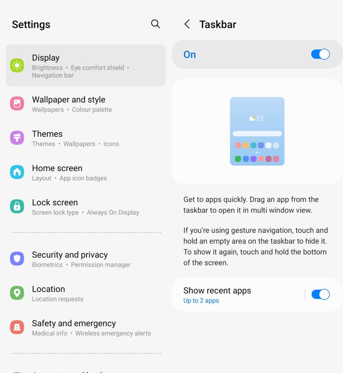 Samsung Galaxy Z Fold 5 settings