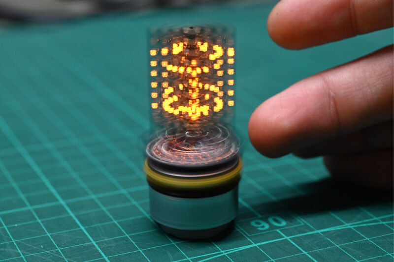Finger spinning a tiny LED volumetric