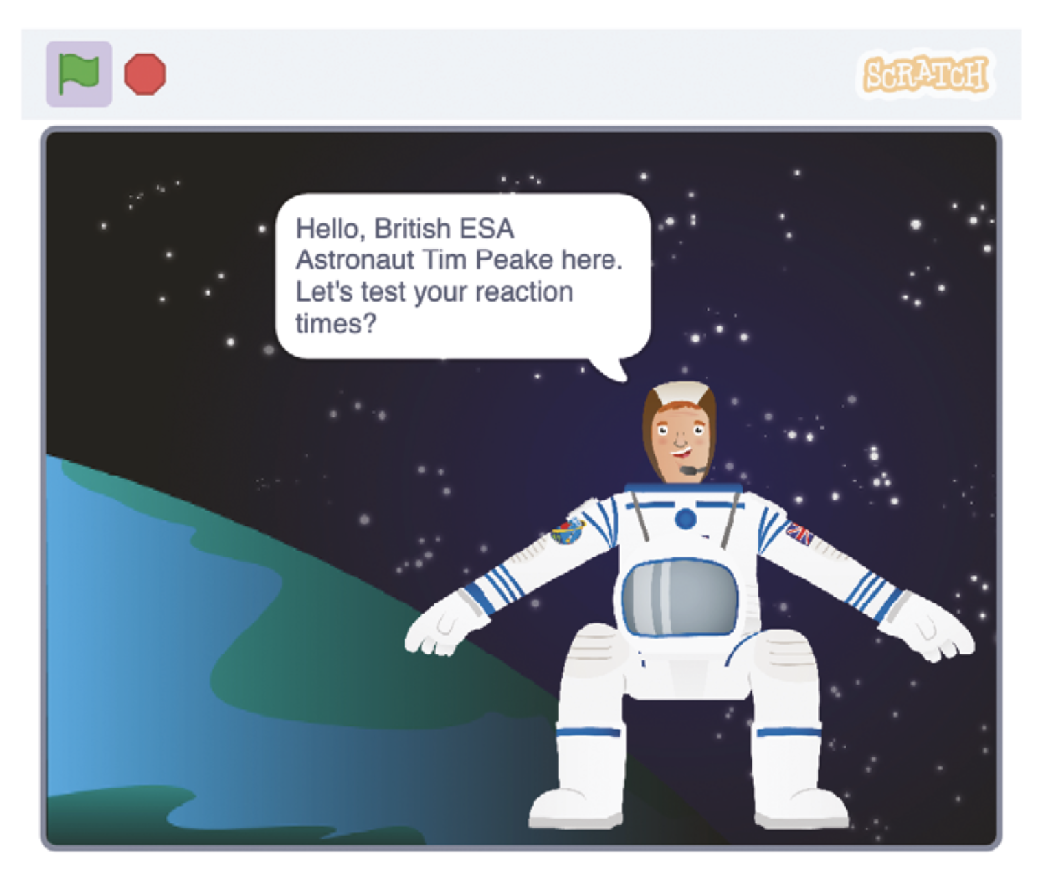 The Astronaut Reaction Time Game in Scratch.