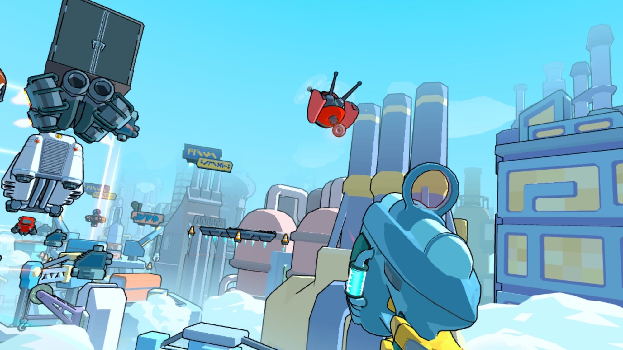 Retronika screenshot shows a gun being aimed at a drone