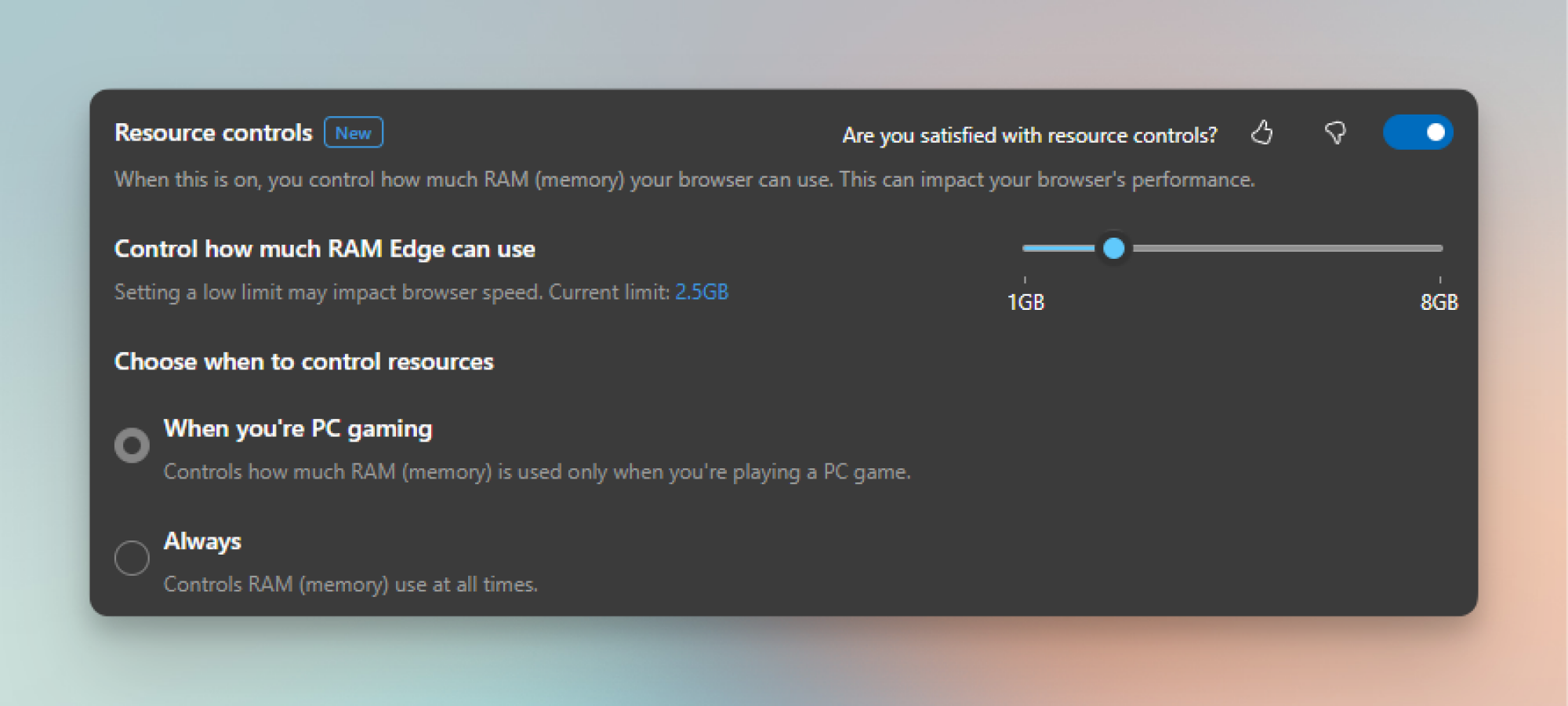 Customizing Resource Controls in Microsoft Edge.