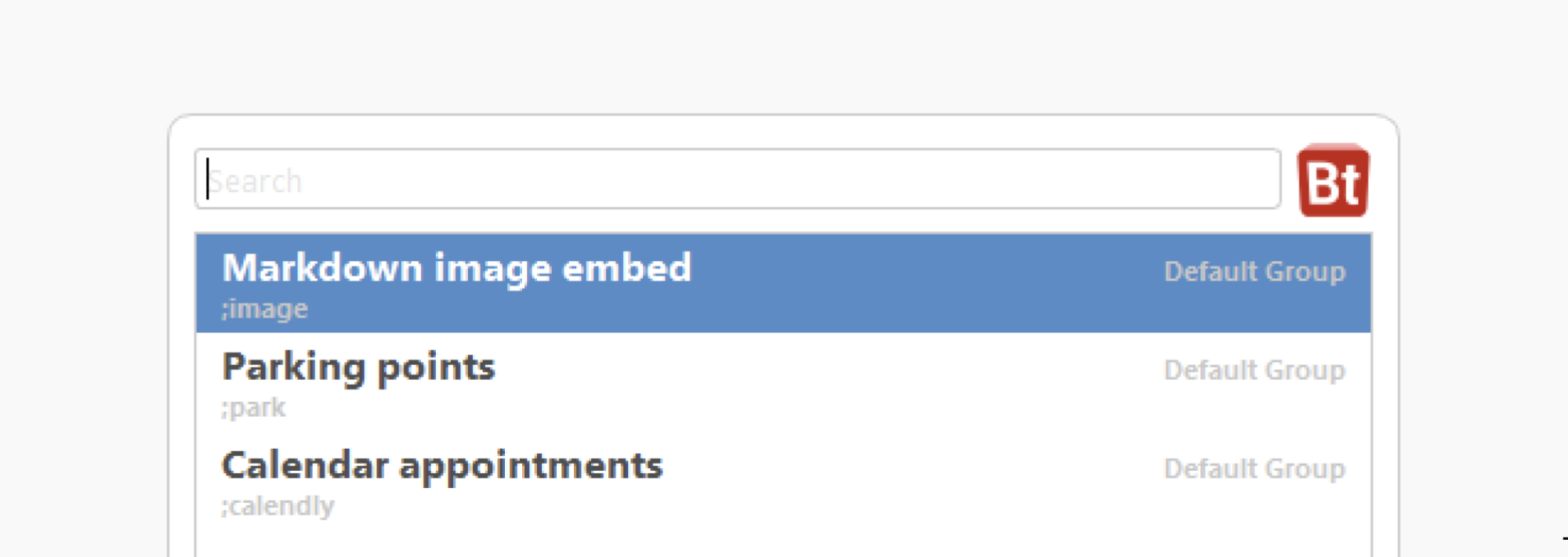 A search bar with a few snippets below it.
