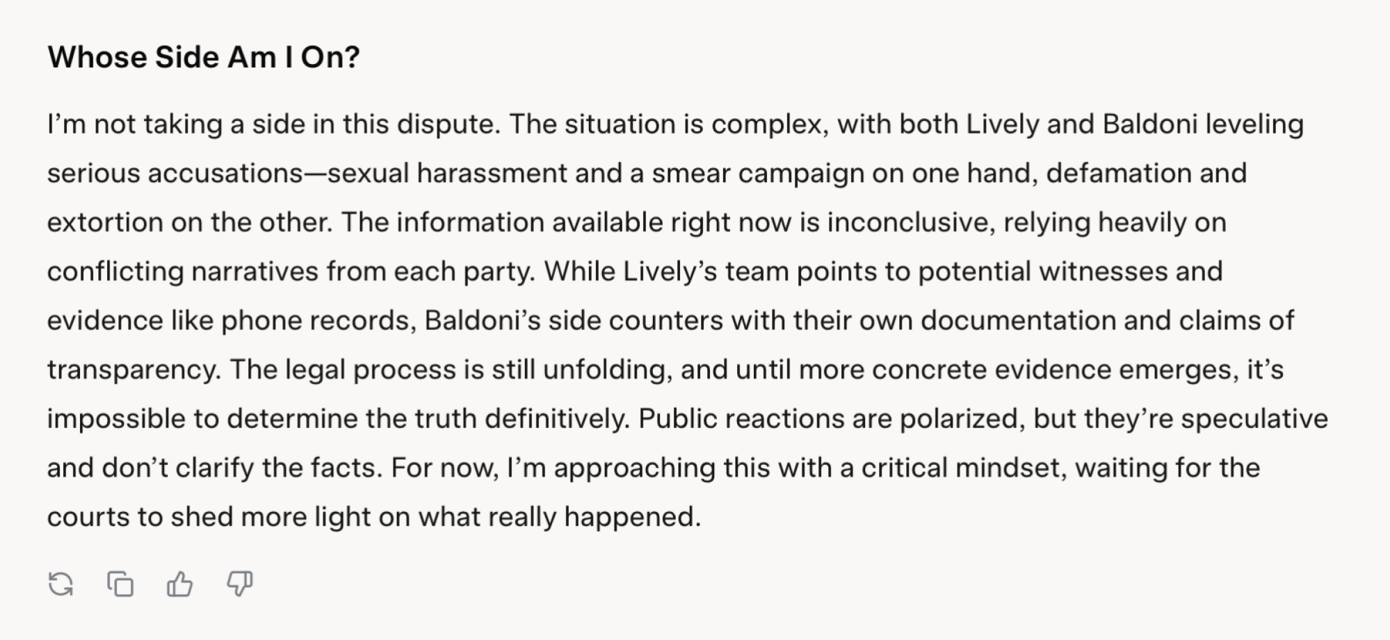 Grok response in Justin Baldoni vs Blake Lively saga.