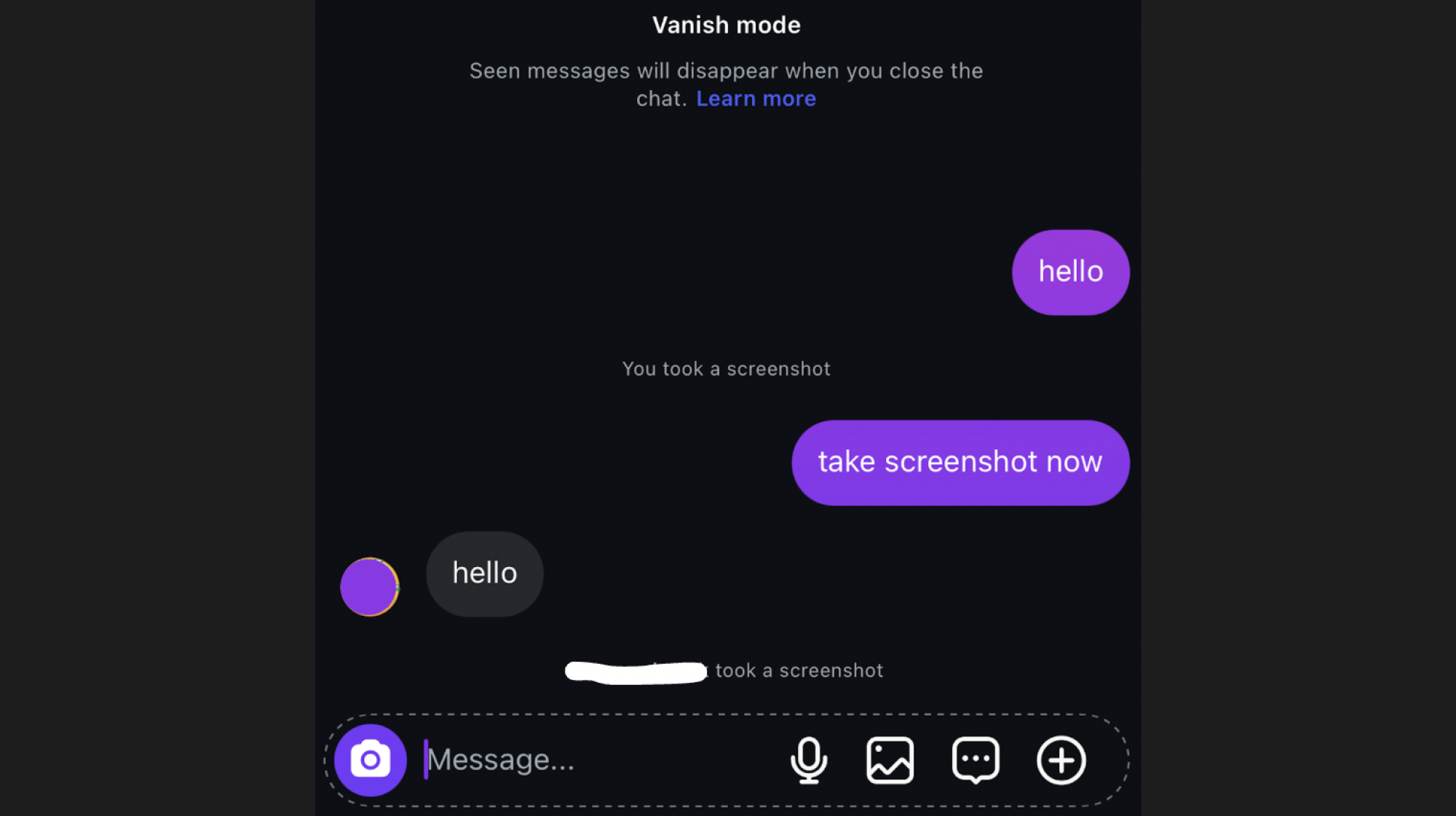 Screenshots in Instagram Vanish mode