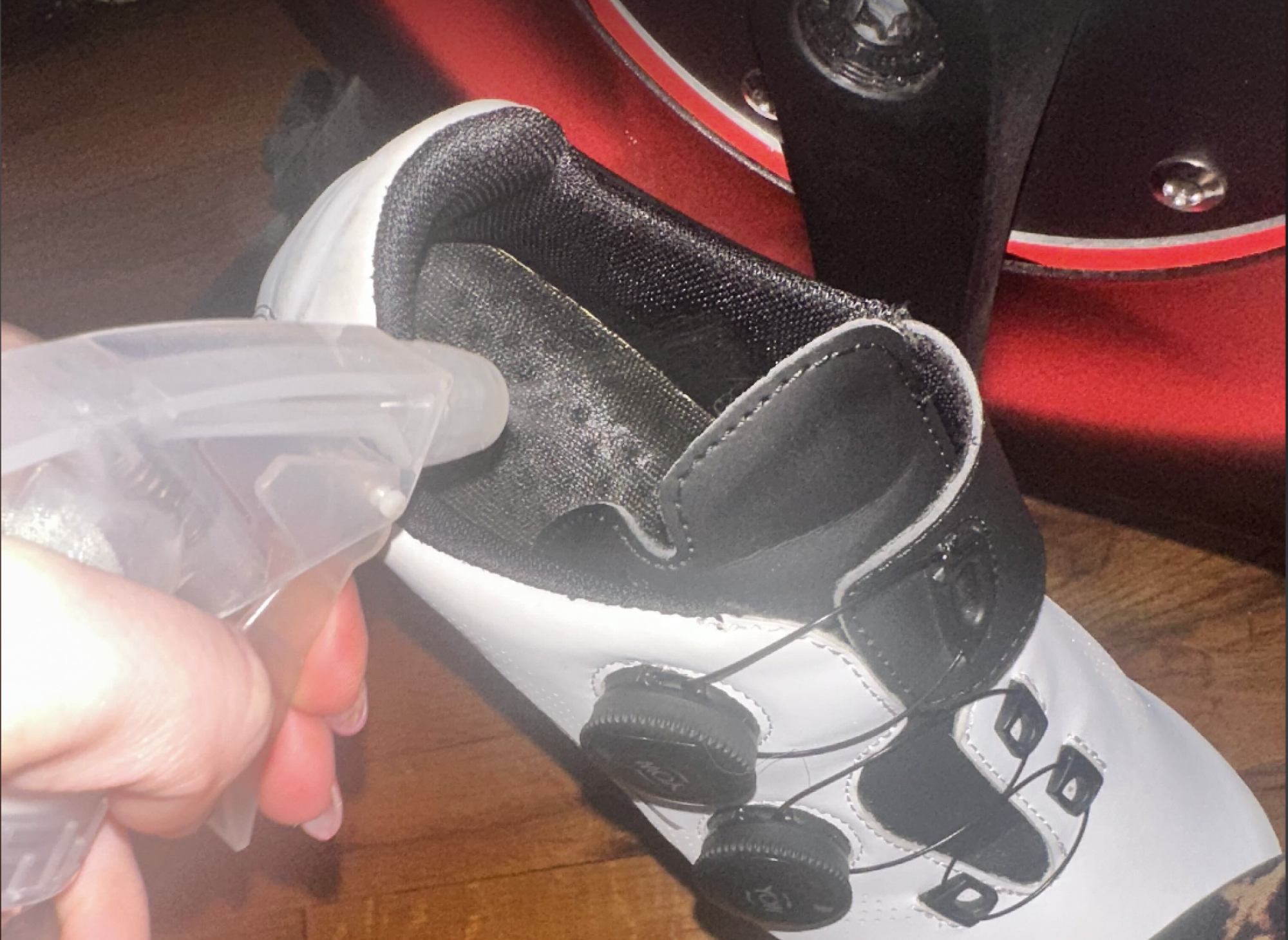 Spraying cycling shoes