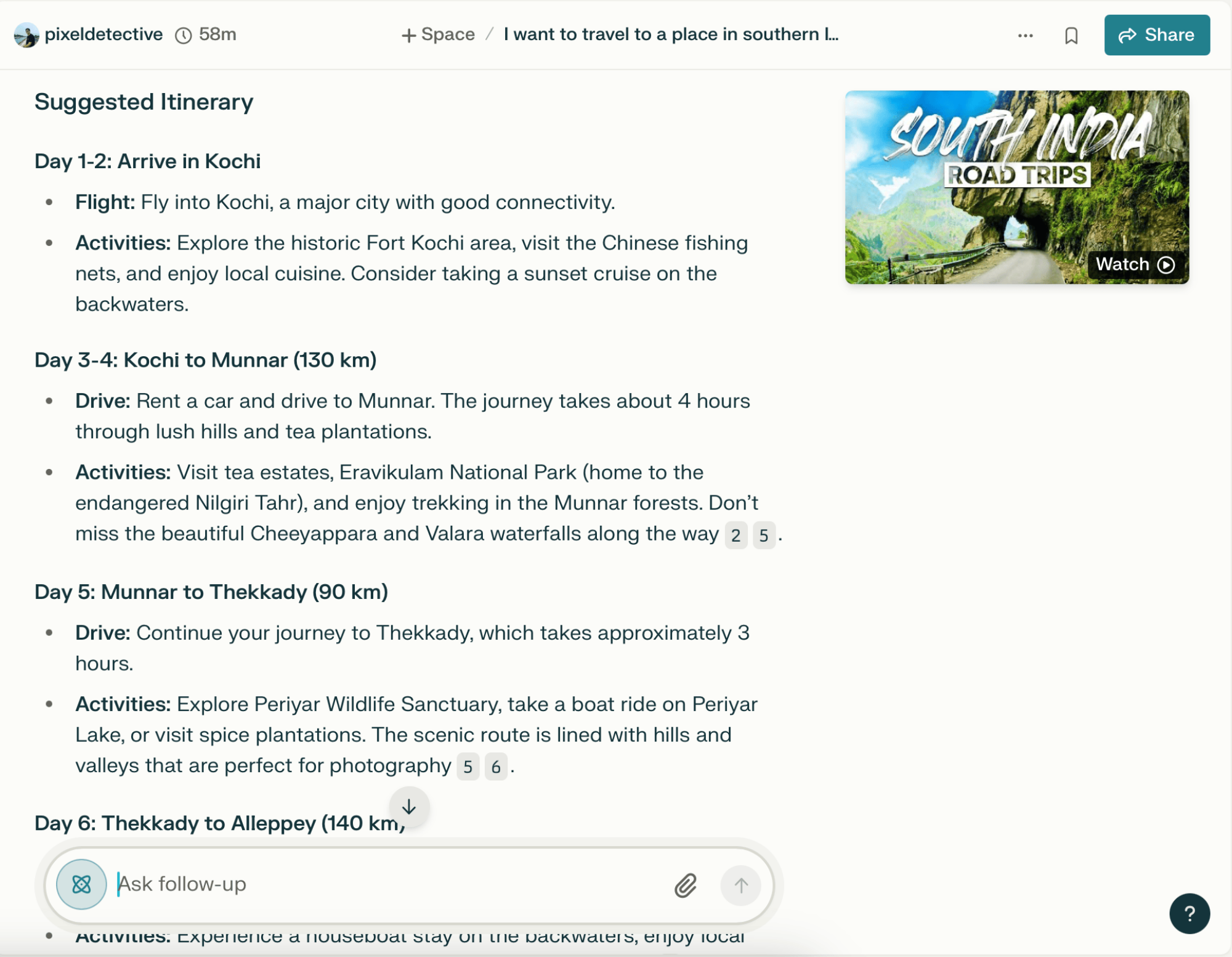 Travel planning in Perplexity.