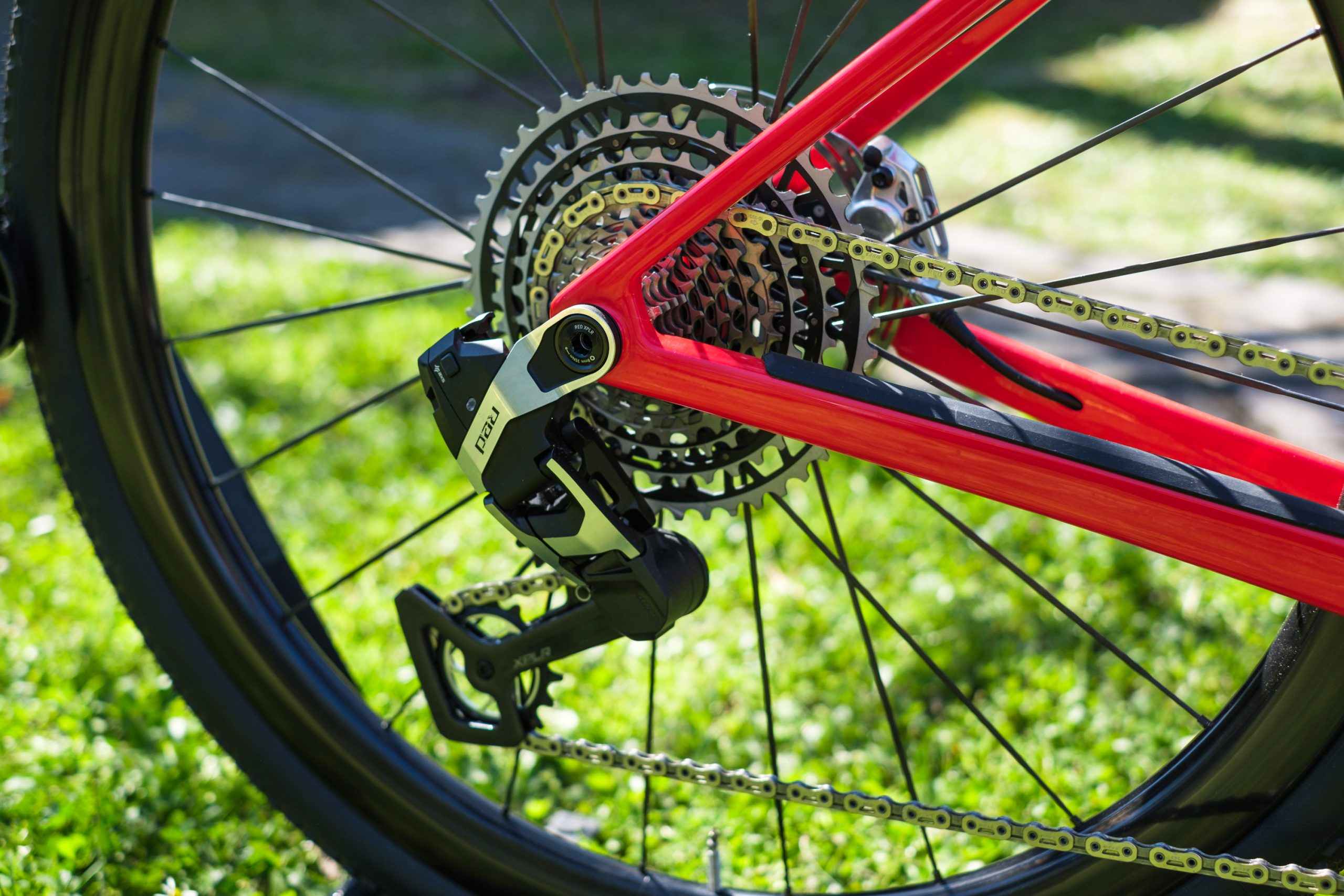 SRAM Red XPLR AXS rear derailleur on BMC Kaius 01 One gravel bike