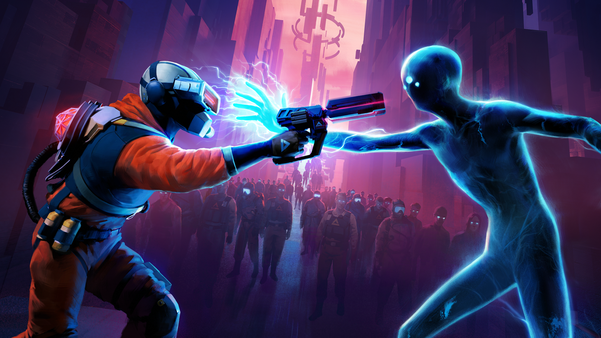 A soldier and an alien face each other in battle.