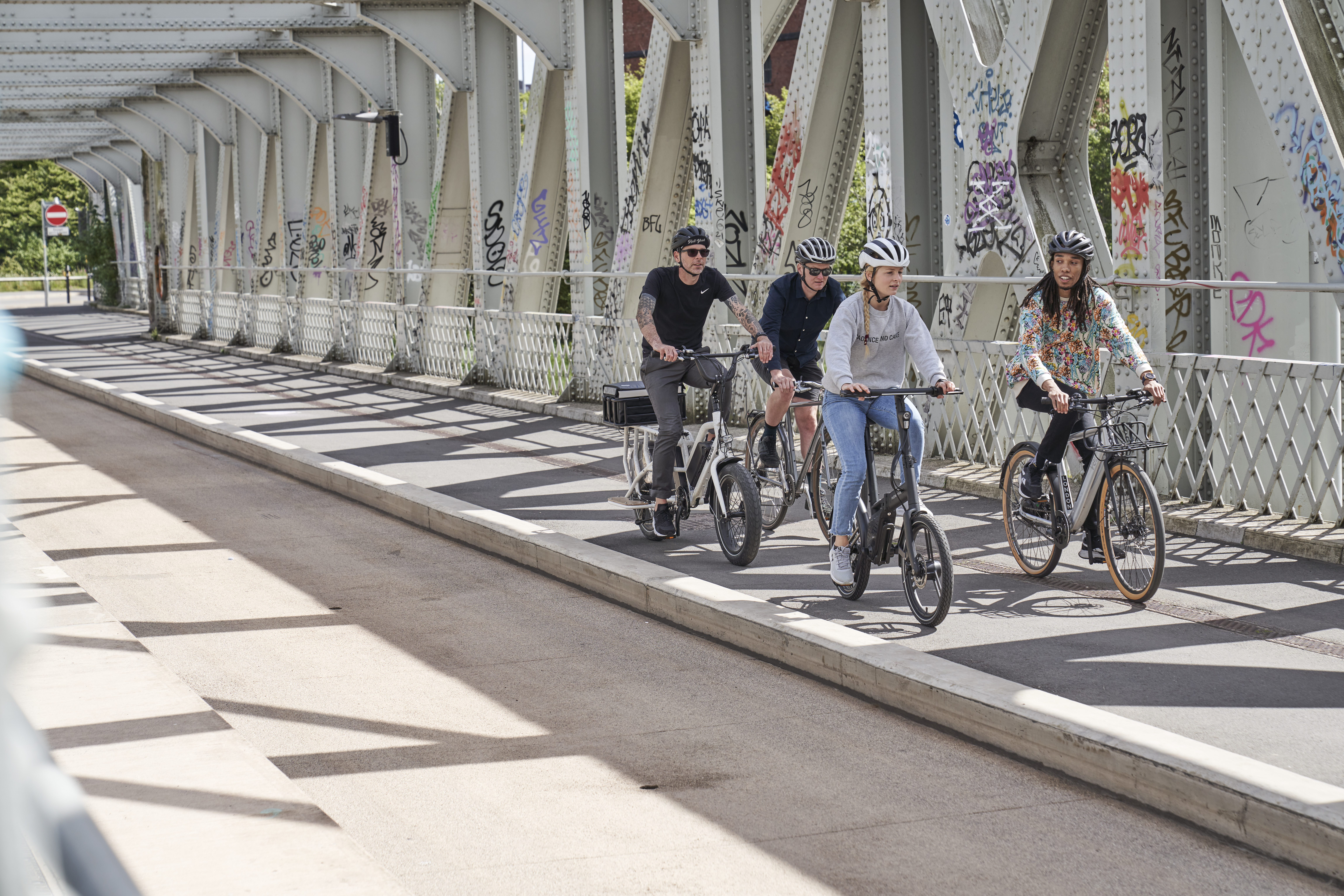 Group of commuters using a cycle lane