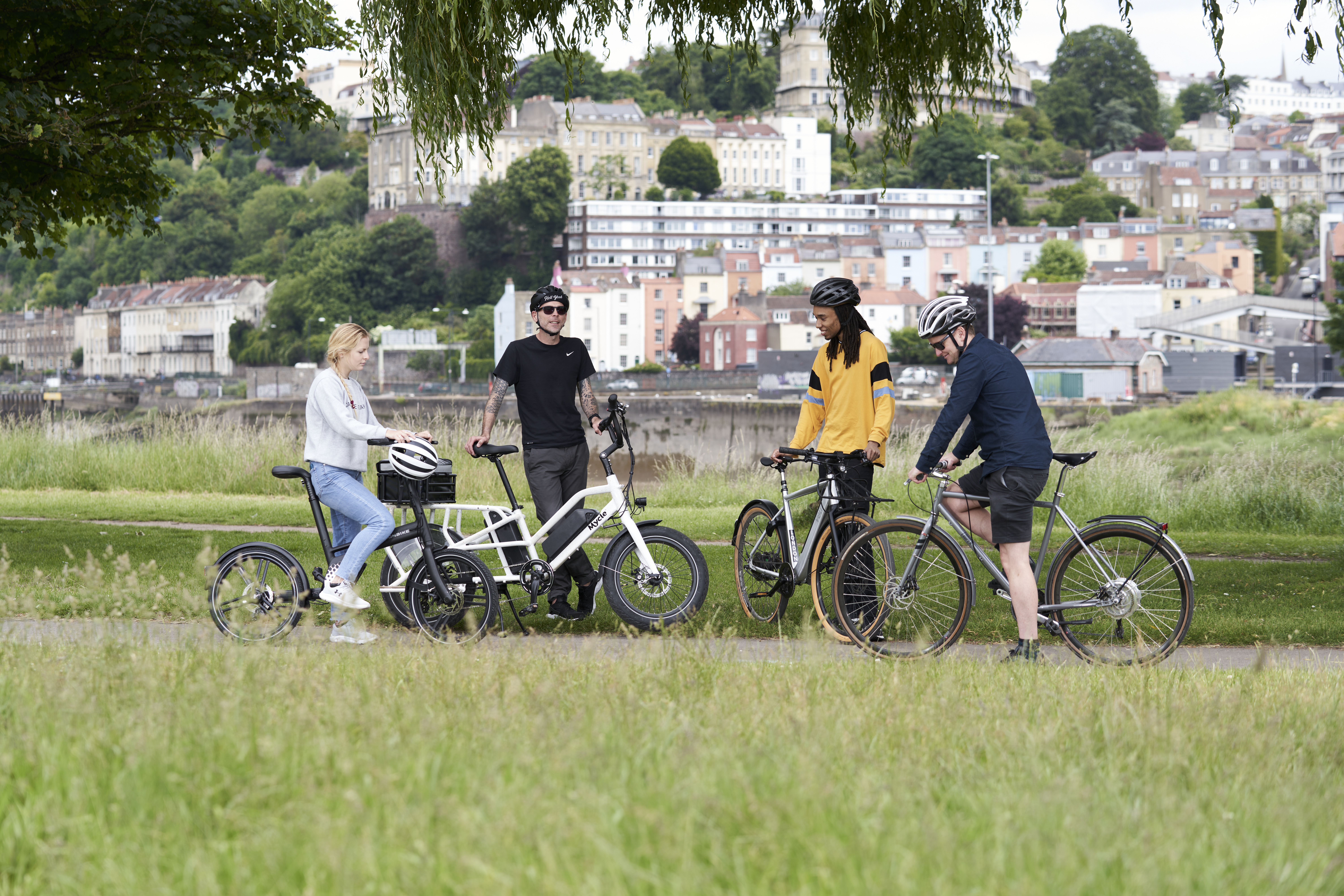 Group of cyclists commuting to work