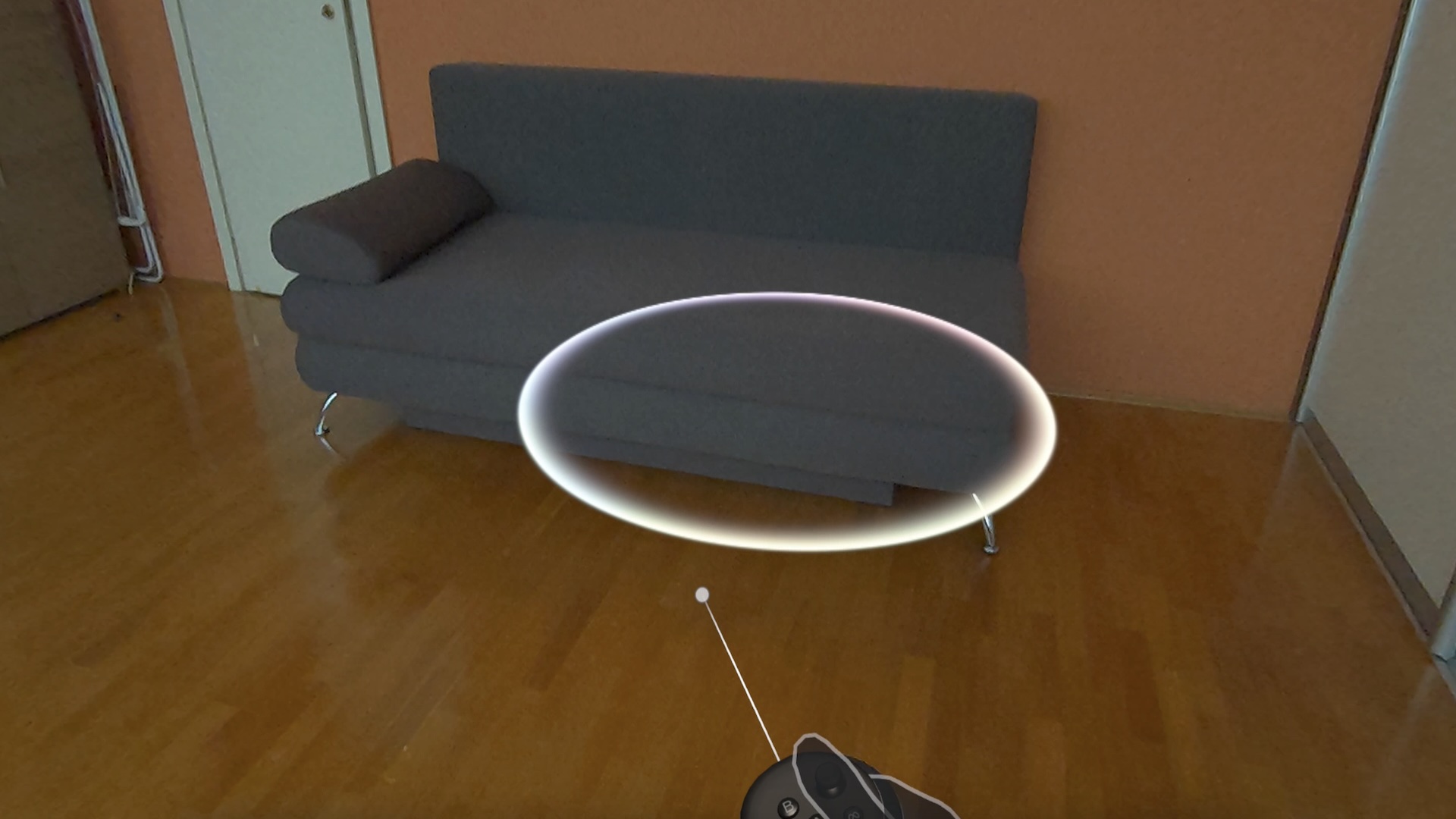 A living room with a circular stationary boundary.