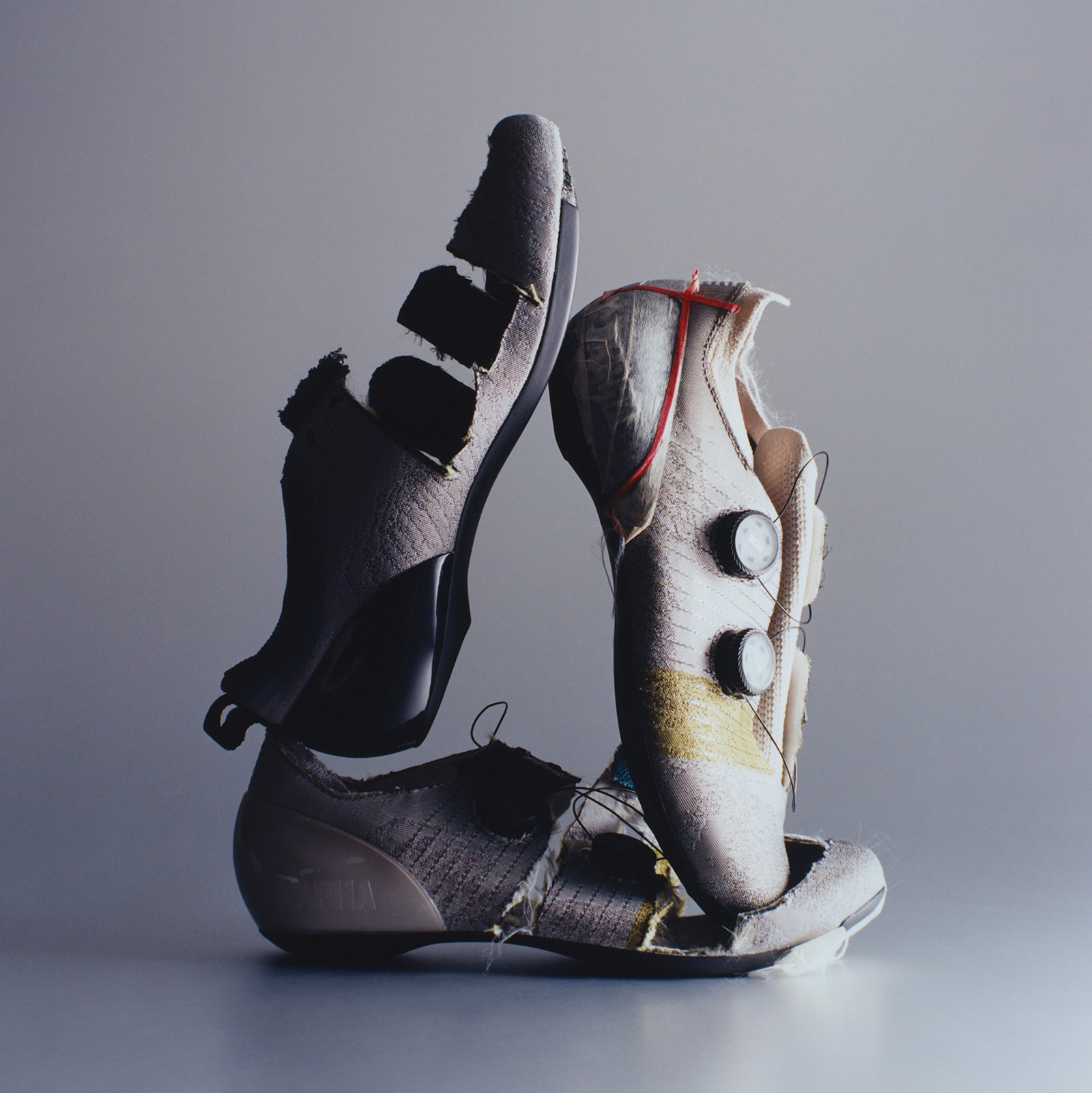 Three Rapha shoe prototypes.