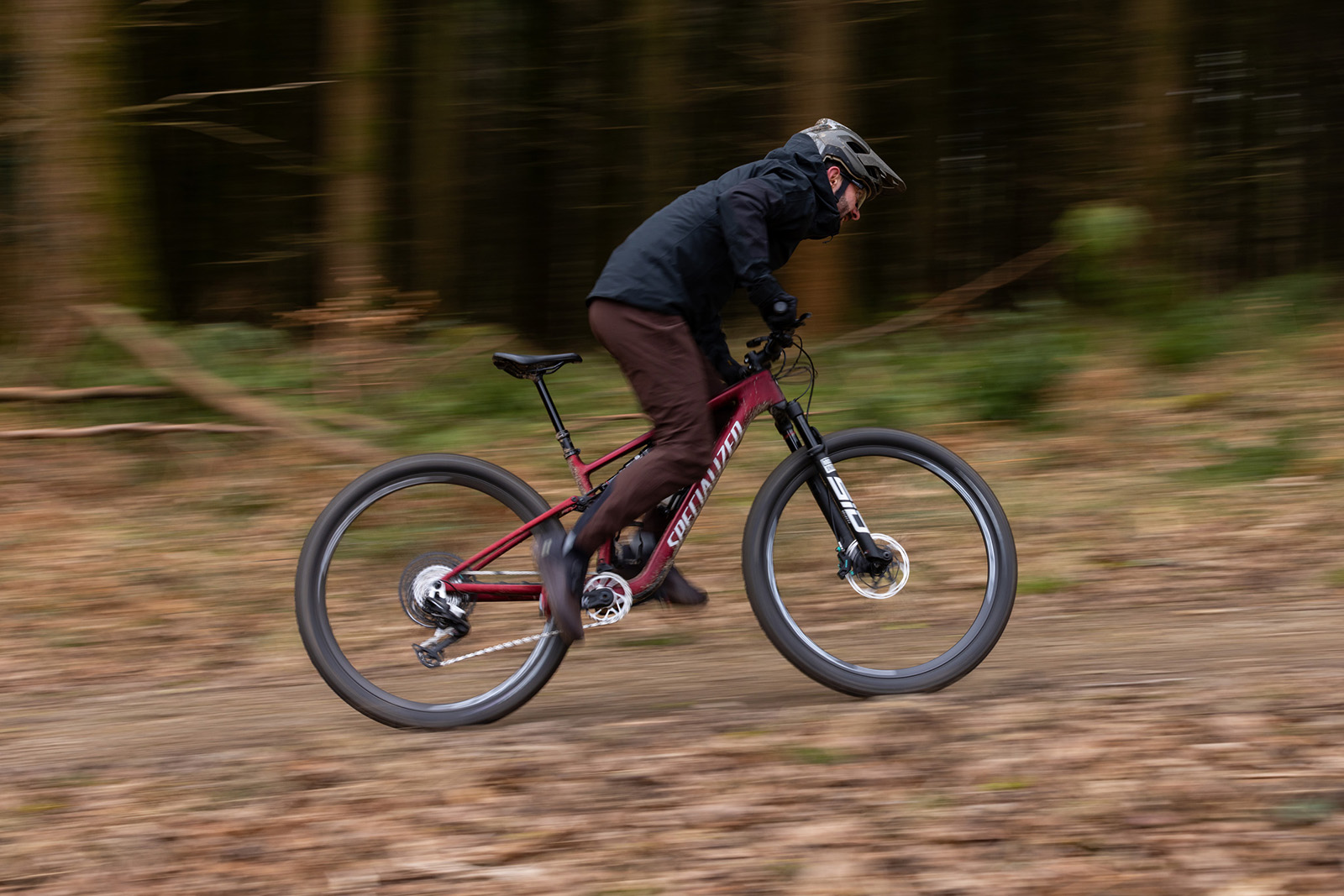 Male mountain biker in black jacket testing the SRAM Eagle 90 Transmission