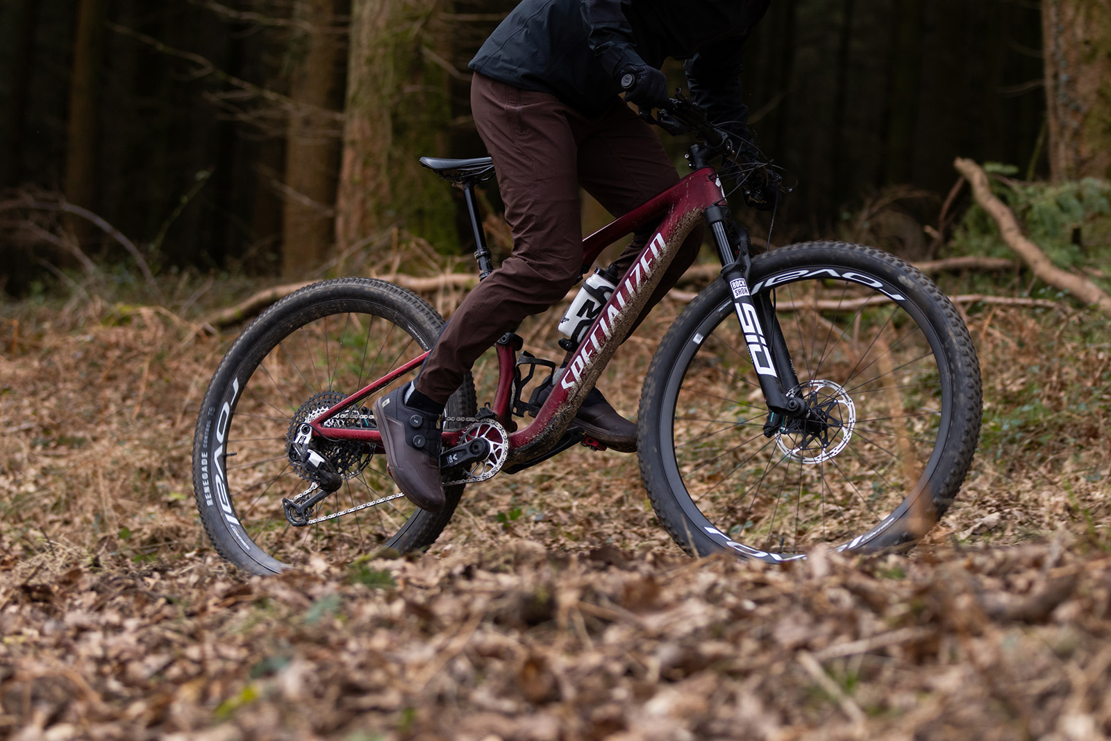 Male mountain biker in black jacket testing the SRAM Eagle 90 Transmission