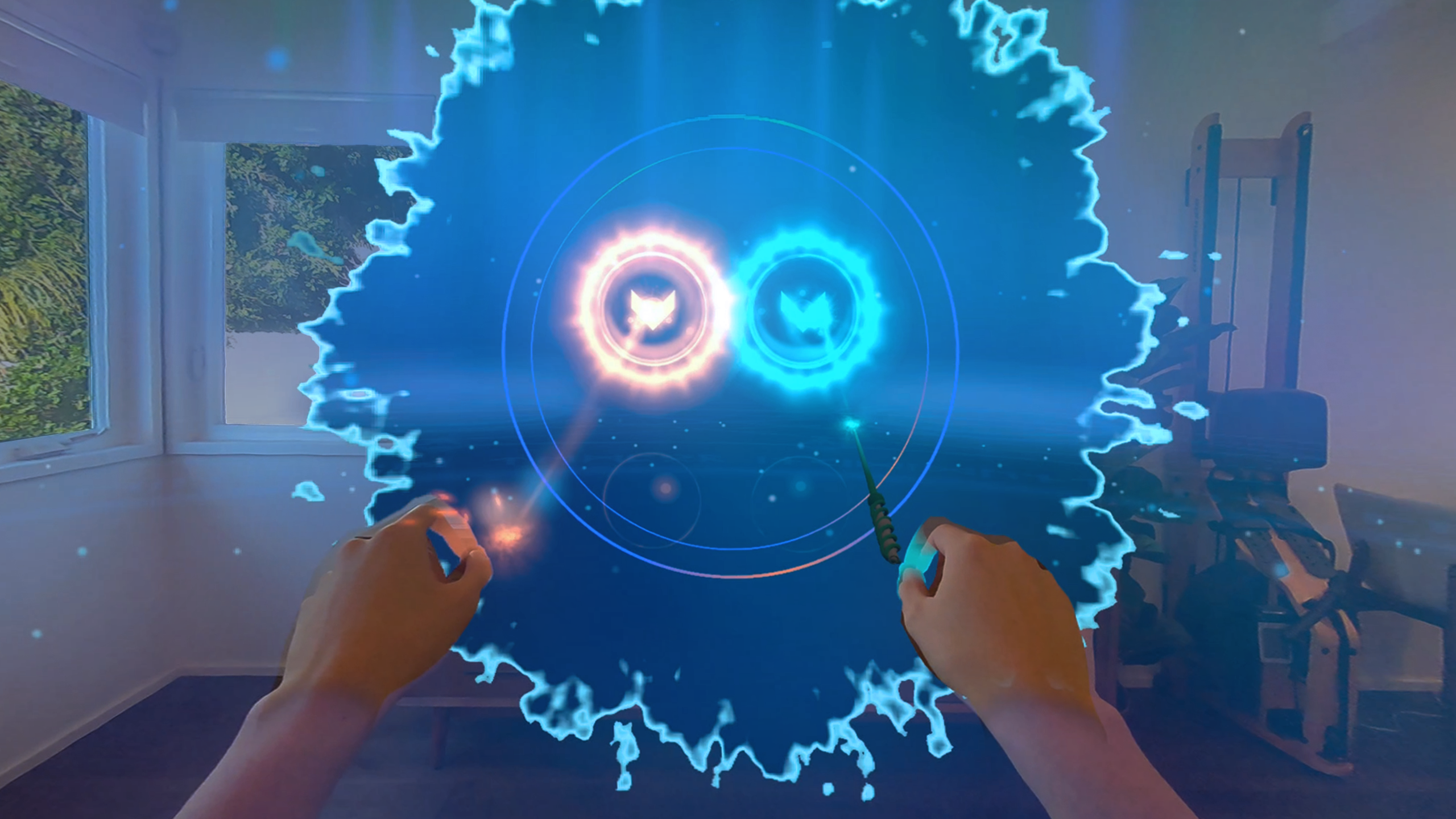Symphoni screenshot shows two wands being held near a portal